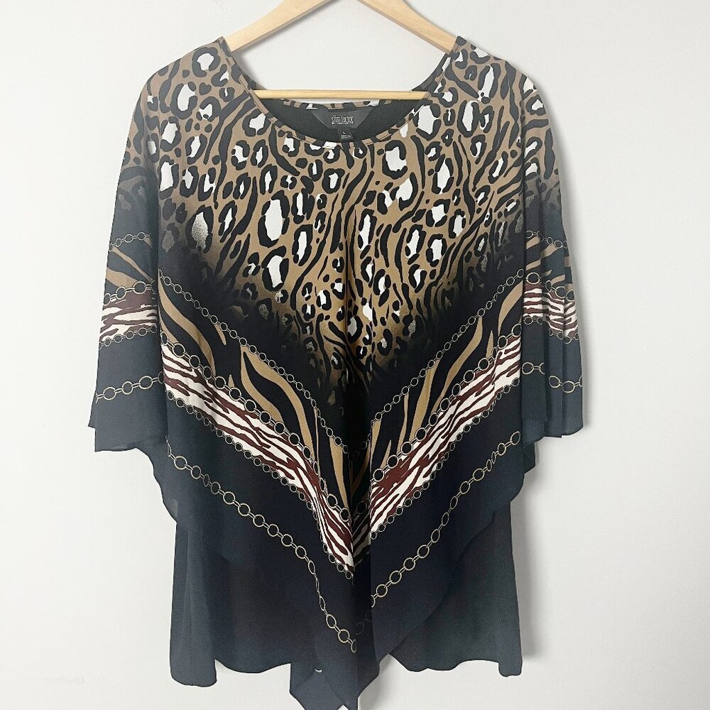 2/$30 Slim Factor by Investments Animal PrintShawl Top Large Black Tan